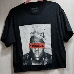 The Notorious BIG Crown Shirt Women's Large Black Graphic Crew Neck Cropped LNC